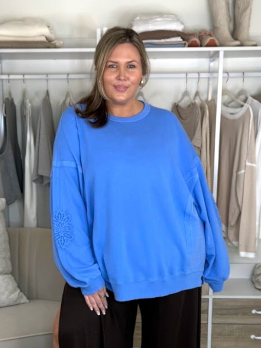 Aerie Oversized Sweatshirt with Crochet Elbow Detail